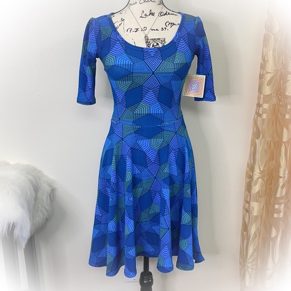 💕New With Tag Blue Lularoe Nicole Fit & Flare Dress💕 - Picture 7 of 16